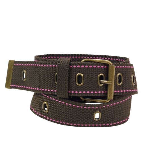 Brown & Pink Adjustable Polyester Belt With Brass Buckle Size 13, 35-39" x 1.5" - Picture 10 of 10